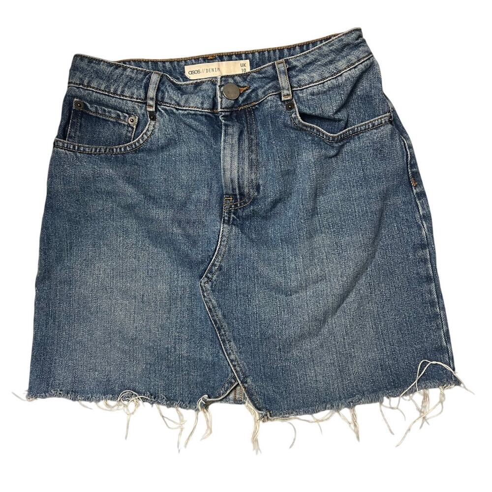 Asos Medium Wash Raw Hem Cutoff Denim Skirt Size US 6